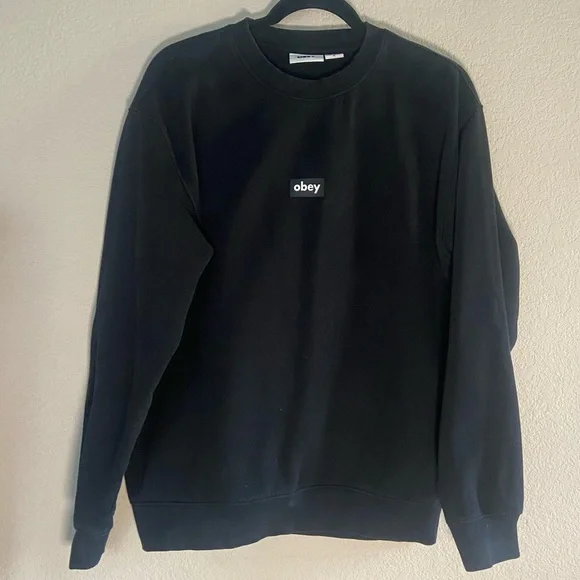 Obey Men's Black Tab Crewneck Sweatshirt Sz M Streetwear, skateboard, punk - Picture 1 of 5